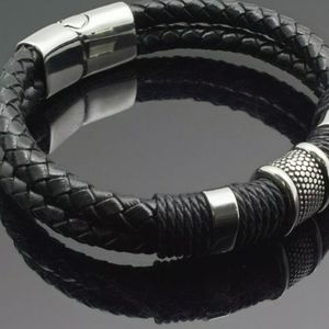 LEATHER STAINLESS STEEL UNISEX HINGED BRACELET